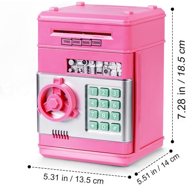 ATM Pengeboks for Barn 3-12 år, Elektronisk Pengeboks Trygg Spargris for Jenter Gutter, Passord Pengeboks Sparing Pengeboks Pink