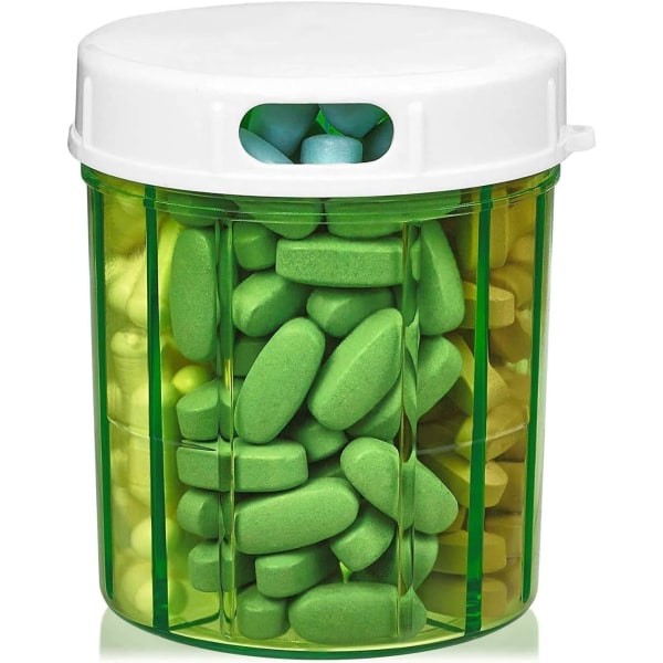 Pill Box Dispenser with 4 Compartments, Medicine Box, Vitamins & Supplements, Round Bottle-Shaped Pill Box