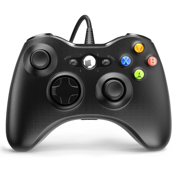 Kabelansluten kontroll för Xbox 360, spelkontroll för 360 med Dual-Vibration Turbo kompatibel med Xbox 360/360 Slim och PC Windows 7,8,10 Black