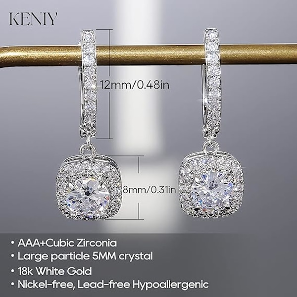 925 Sterling Silver Högörhängen för Kvinnor 18K Vitguld med Glimmande Element Kristall för Kvinnor