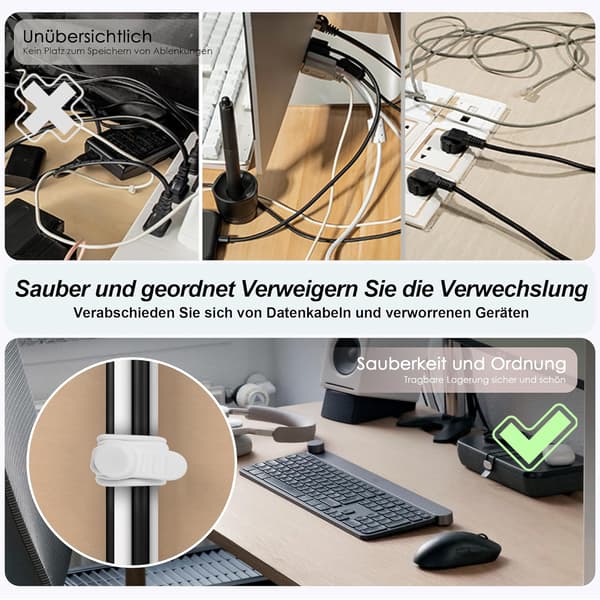 16 stk. silikone kabelbindere, kabelarrangør, genanvendelig White