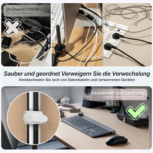 16 stk silikonkabelbindere, kabelarrangør, gjenbrukbar White