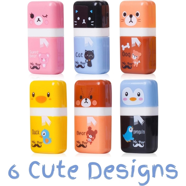 6 stk. viskelæder til børn, viskelæder med låg og rulle, skoleartikler, viskelæder, børneviskelæder, blyantsviskelæder, søde viskelæder Multicolored 2.3 Inch x 1.2 Inch