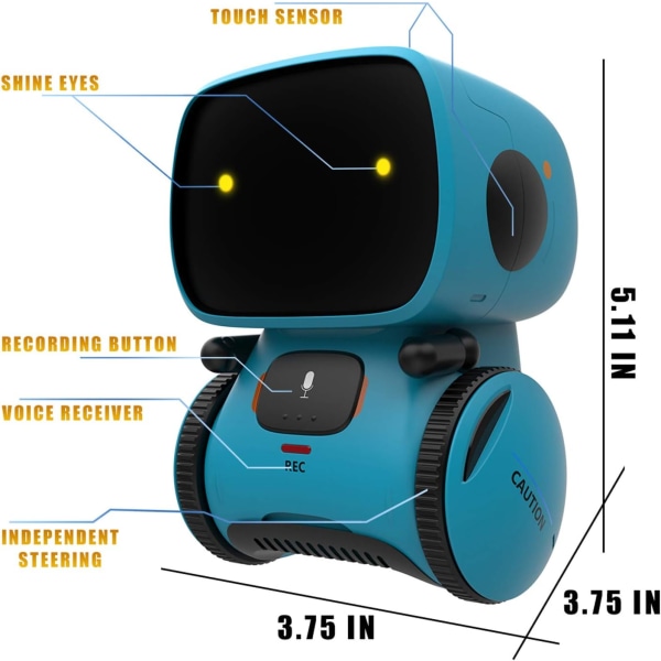 Barn Intelligent Robotleksaker - Röst- och beröringskontroll, smarta robotleksaker för barn för flickor, inspelare och prata som du blue 3.9*3.7*5.1 inch