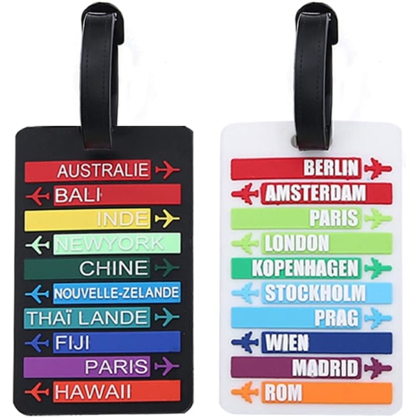 Rejsekuffertmærker, 2 stk. Kuffert-id med navn Identifikationskort PVC-kuffertmærke Rejsekuffertmærker Visitkort (sort+hvid)