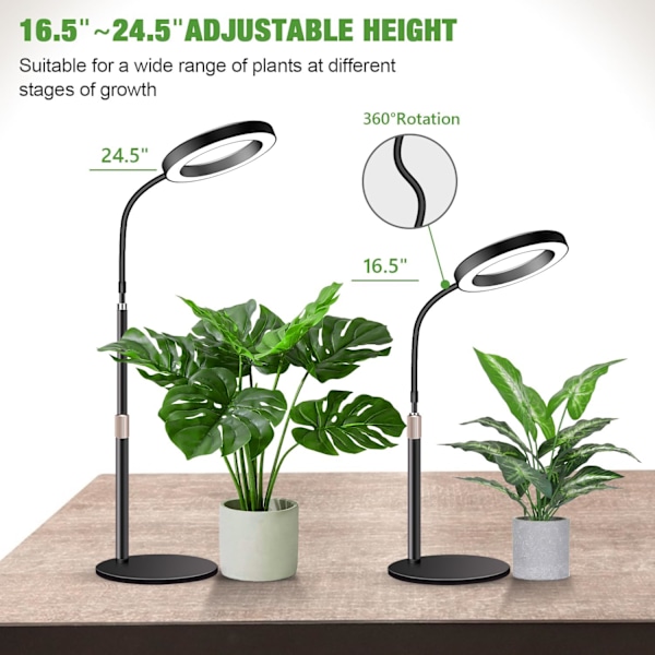 Vækstlys til Indendørs Planter, 80 LED'er Fuld Spektrum Bordplante Lys med Timer til 6H/12H/16H, 5 Dæmpbare Niveauer Style 1