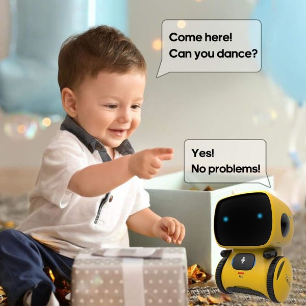 Kid Intelligent Robot Toys- Voice& Touch Control, Children Smart Robotic Toys for Girls, Recorder&Speak Like You yellow 3.9*3.7*5.1 inch