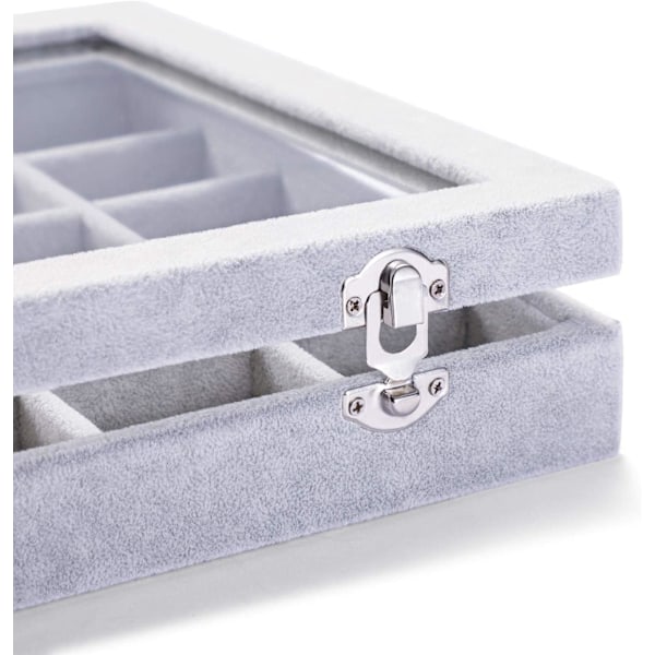 30 Rum Fløjl Glas Smykker Ring Armbånd Display Organizer Etui Holder Øreringe Opbevaringsboks