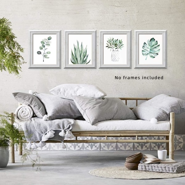 Plant Print Leaf Wall Art for Living Room, Canvas Prints Juliste 8x10 Prints Kehystämätön set 4, Kasvitieteelliset vedokset Salvia seinäkoristeita