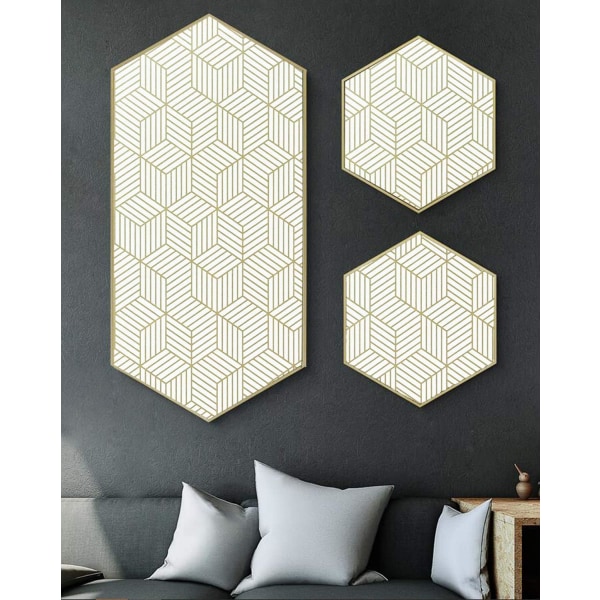 Guld Hexagon Geometriske Striber Selvklæbende Tapet Selvklæbende Møbeltapet Guld Hvid 45x500cm Julegaveindpakning