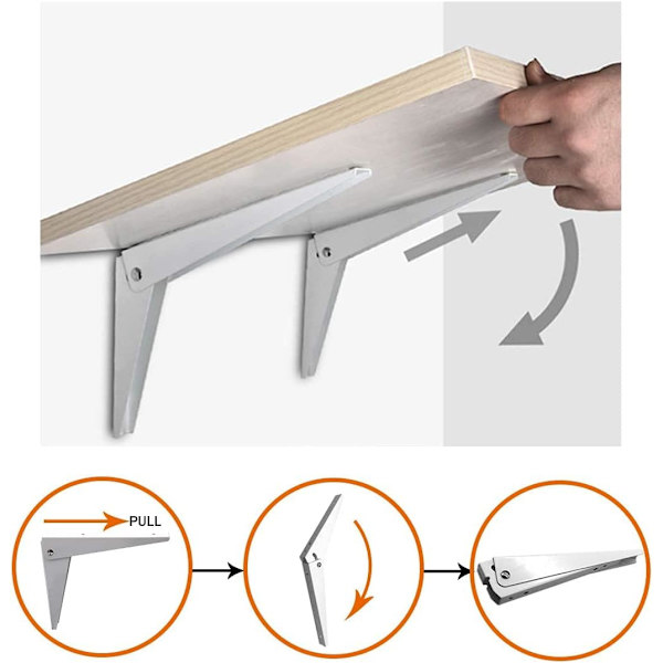 Fällbar väggkonsol 2 st, hylla konsol hylla konsoler fällbar fällbar konsol metallstöd garage fällbar konsol DIY hyllor, vit 8\"/200 mm