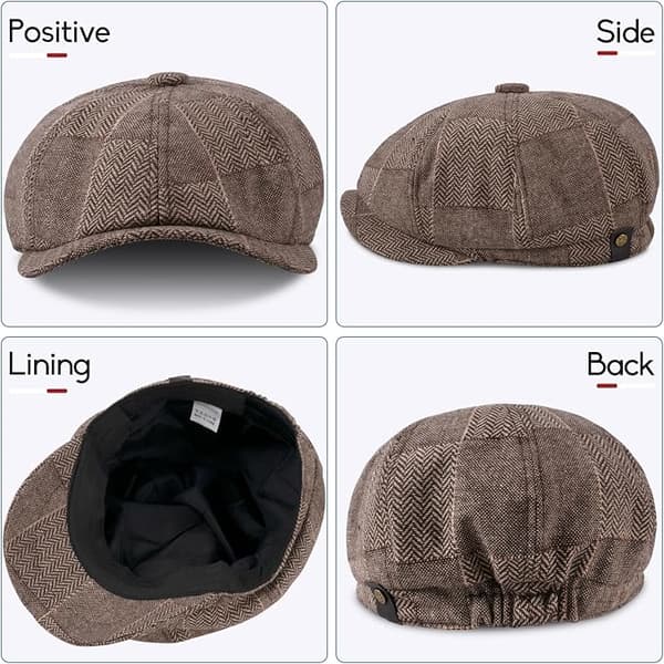 8-panel Tweed Newsboy Cap - Flat Cap - Modehatt - Golfhatt - Beret - Baker Boy Hatt för Män och Kvinnor Coffee