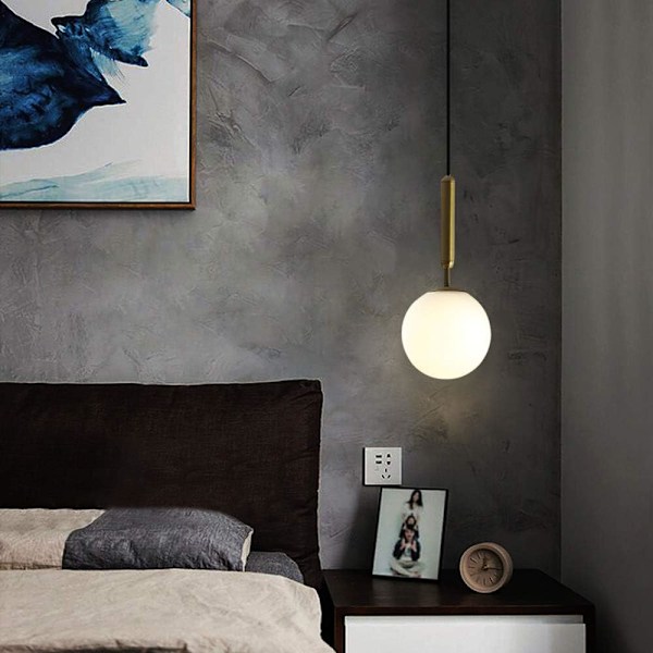 Nordisk modern enkel pendellampa glaskula taklampa enkel huvud pendellampa loft loft för sovrum matsal restaurang (mjölkvit matt)