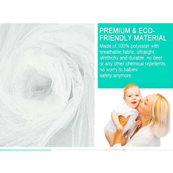 Universell baby seng myggnetting for babyer 80 x 160 x 65 cm, hvit farge