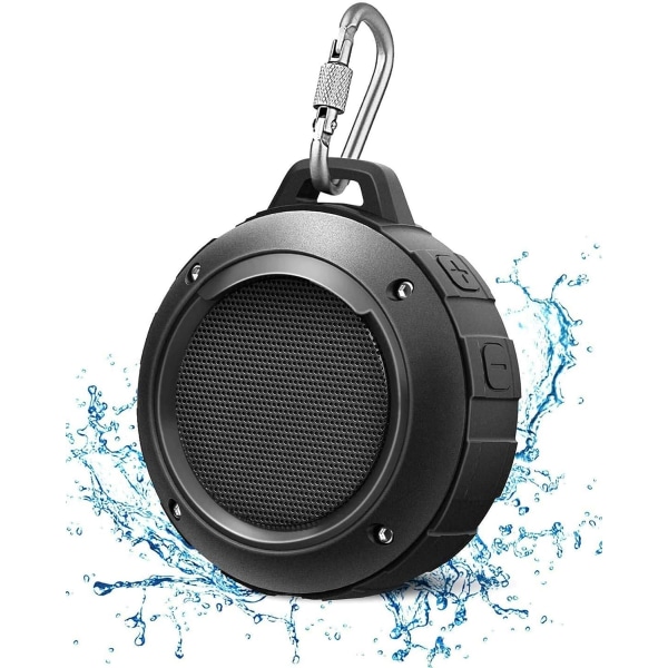 Vattentät Bluetooth högtalare utomhus med subwoofer och inbyggd mikrofon för sport, pool, strand, vandring, camping (svart)