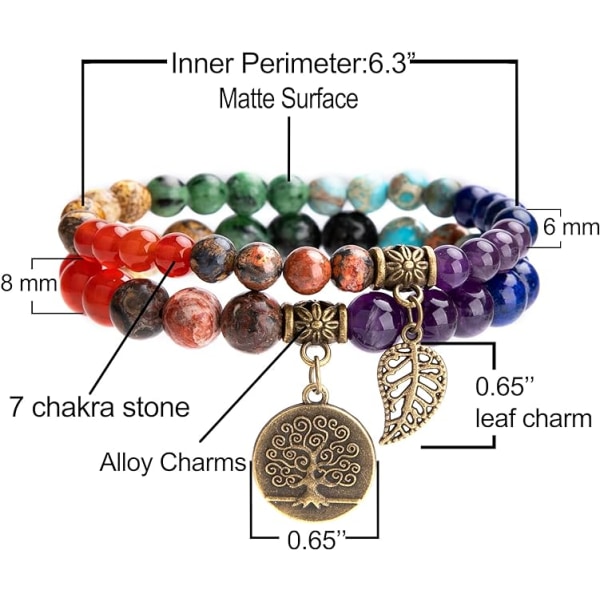 Kvinnors Chakra Armband Healing Crystal Armband Kvinnors Natural Gemstone Yoga Reiki Armband - Set med två armband
