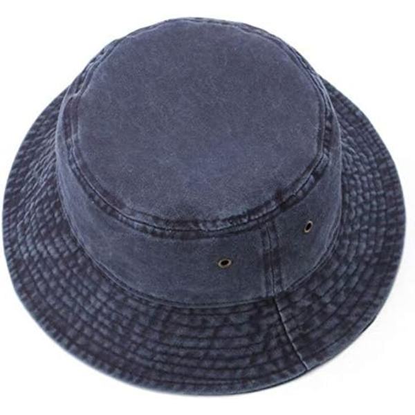 Vintage-tyylinen puuvillainen ämpärihattu, pestu, ulkoiluun, kalastukseen, aurinkohattu Navy