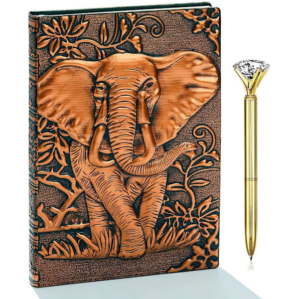 Elefant Journal, Læder Skrive Journal Notebook, A5 Linjeret Journal, 200 Sider, Rejsedagbog & Notesbøger til at skrive i, Gave til mænd & kvinder Elephant(Red Bronze) 8.4x5.7In