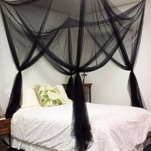 Himmel af polyester, smuk sengehimmel, stort myggenet Black