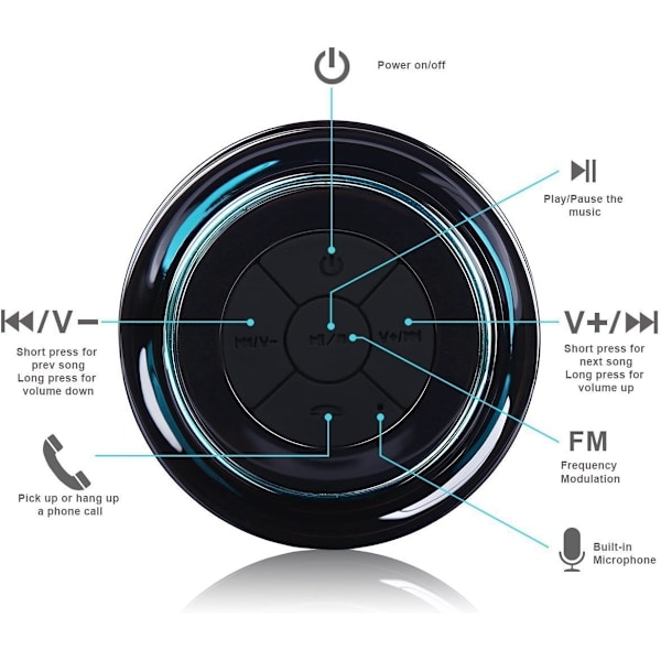 Suhkukaiutin Bluetooth-kaiutin Vedenpitävä Suihkuradio Kannettava kaiutin FM-radiolla Suihkuun Leirintäautoon Matkustamiseen