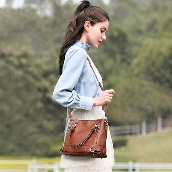 Damer Crossbody Väska PU Läder Handväskor Casual Shopper Väska Axelväska Tote Väska Stor Kapacitet Marrón