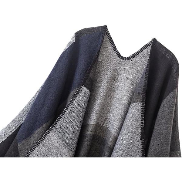Dame Farveblok Shawl Wrap Åben Front Poncho Kappe