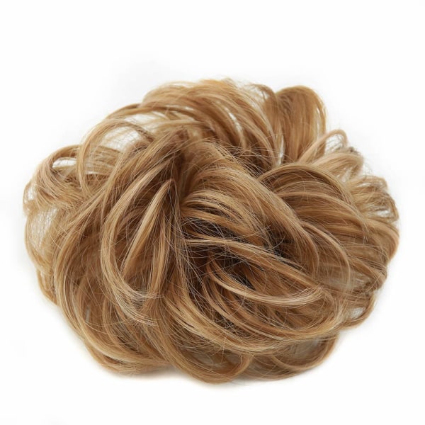 1PCS Messy Hair Bun Hair Scrunchies Extension Curly Wavy Messy Synthetic Chignon for women Updo Hairpiece Strawberry Blonde & Light Ash Brown