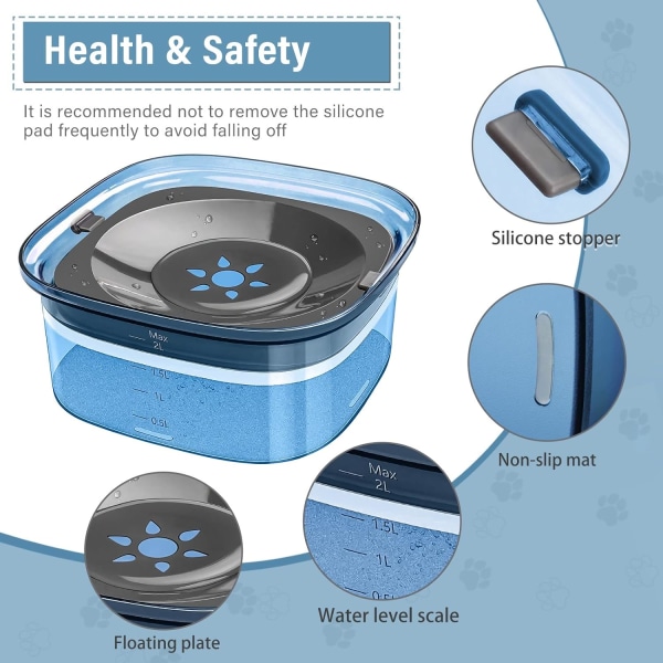 Anti-stänkskydd för hundar, 2L anti-dropp hundvattenskål, flytande skål för hundar, långsam hundvattenskål, flytande vattenskål för husdjur, inget spill, anti-kvävning