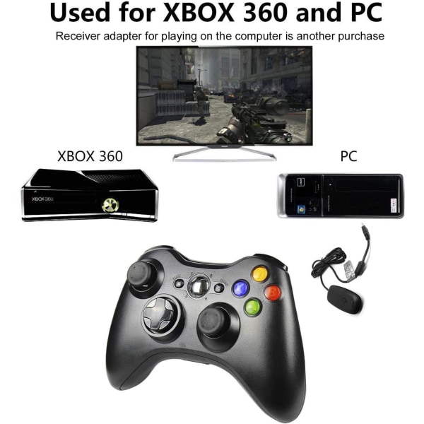 Trådløs controller til Xbox 360, Xbox 360 joystick trådløs spilcontroller til Xbox & Slim 360 PC, sort Black
