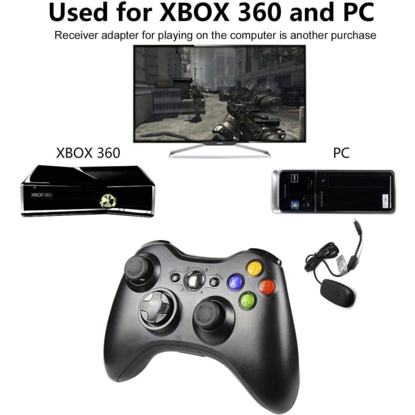Trådlös kontroll för Xbox 360, Xbox 360 Joystick Trådlös spelkontroll för Xbox & Slim 360 PC ，Svart Black
