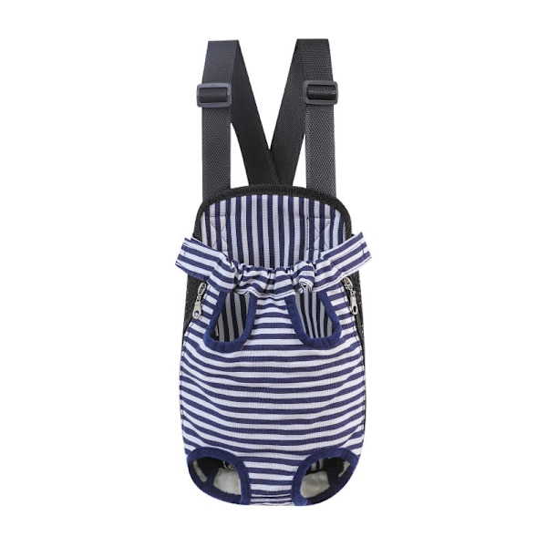 Husdjursbröstväska utomhus mesh dubbel axel fyrben ryggsäck blue and white stripes M
