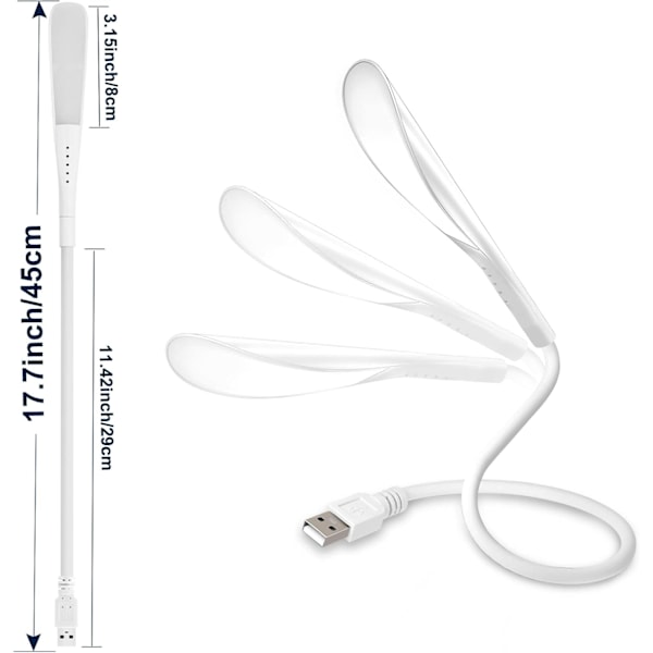 LED USB Läslampa, Beröringskänslig Strömbrytare, 3 Justerbara Ljusstyrkor, Flexibel Svanhals, för Resor, Läsning, Sovrum, Kontor Blanco