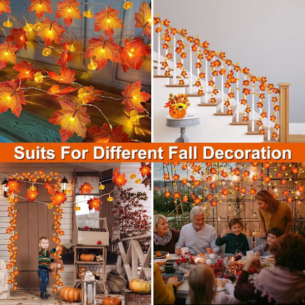 Græskar Ahornblad Lys String Thanksgiving og Halloween Lys String 3 Meter 20 LED Lys String