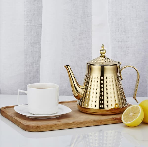 1200ml, Tekanne i rustfritt stål med avtakbar infuser, Komfyrtekanne gold