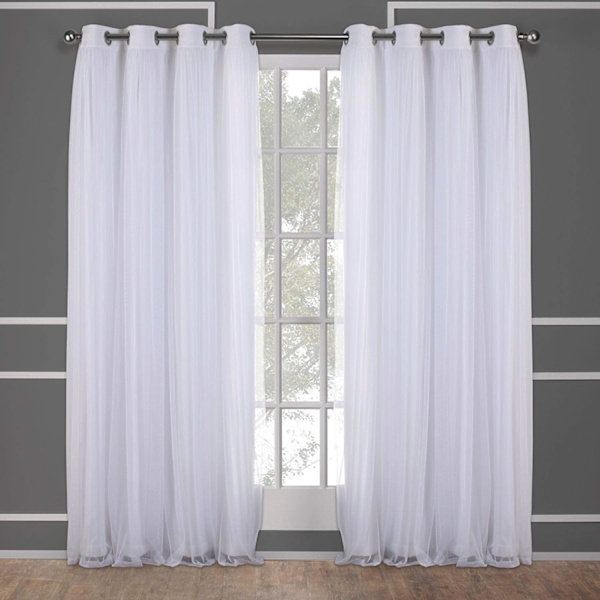 Kerrostetut Kiinteät Pimennys- ja Läpinäkyvät Verhopaneelit Renkailla, 52x84\", Valkoinen, 2 Kpl