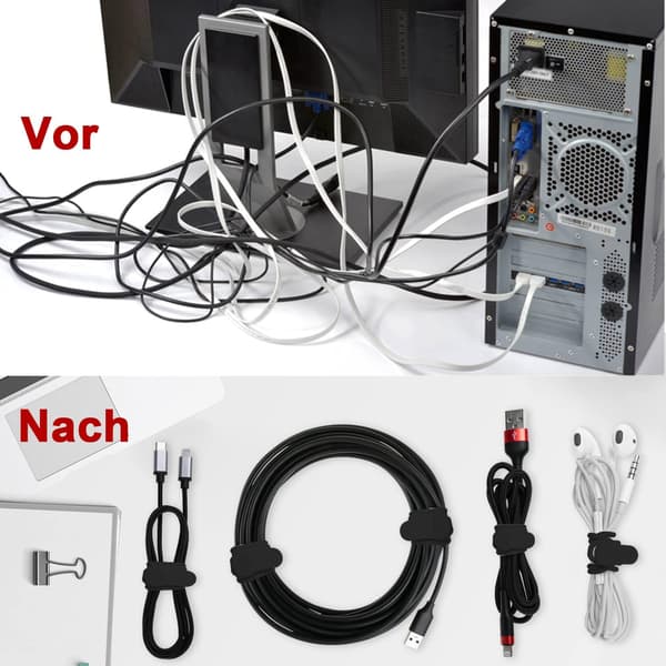 16 stk. silikone kabelbindere, kabelarrangør, genanvendelig Black