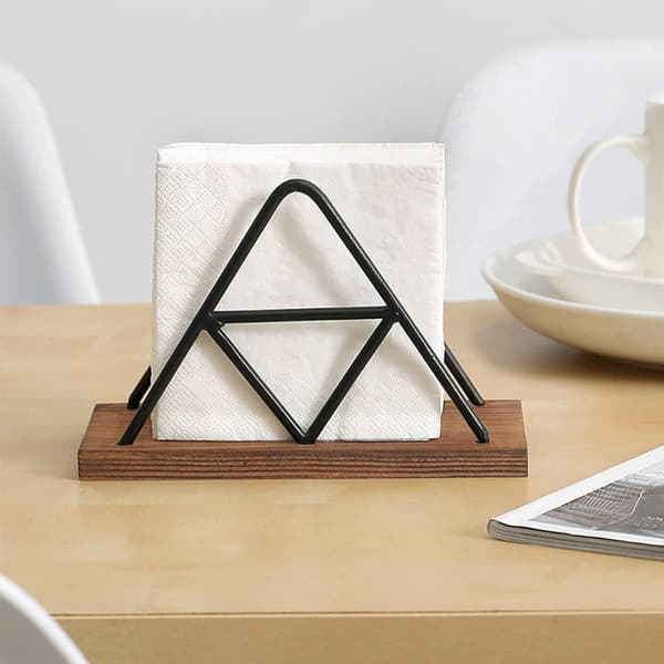 Servetthållare i metall och trä, triangulär design Multicolor 18*8.9*12CM