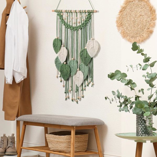 Macrame Väggbonad Boho Blad Vävd Gobeläng, Bohemian Chic Hem Väggkonst Dekorationer
