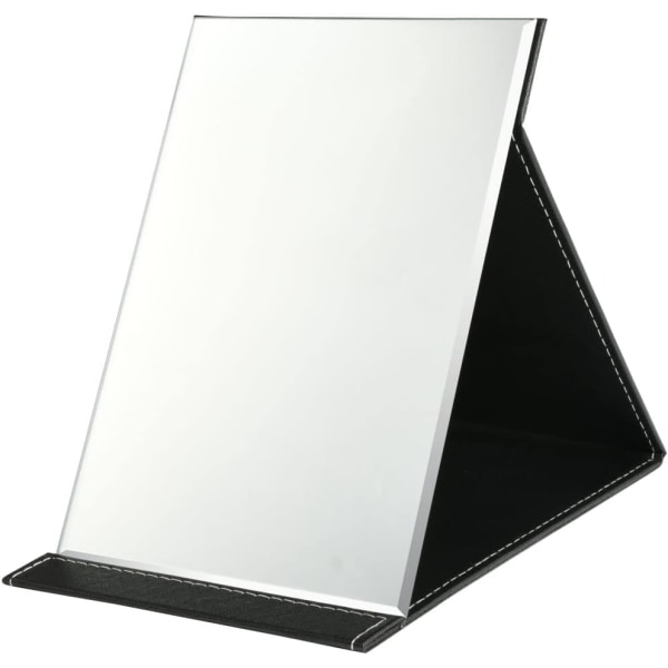 Vikbar PU-läder bordsskiva sminkspegel, bärbar med stativ Bärbar resespegel black 16.5*12.3cm