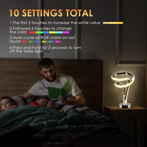 Sengelampe til soveværelset, dæmpbar Touch LED natlampe, 7 farver, moderne spiraldesign