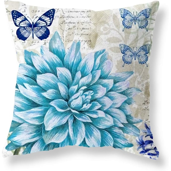 Prydnadskuddar Överdrag 45 x 45 cm Blå Blommig Fjäril Kuddfodral 45 x 45 cm Mjuk Polyester Fyrkantig Prydnadskudde Fodral Set med 4