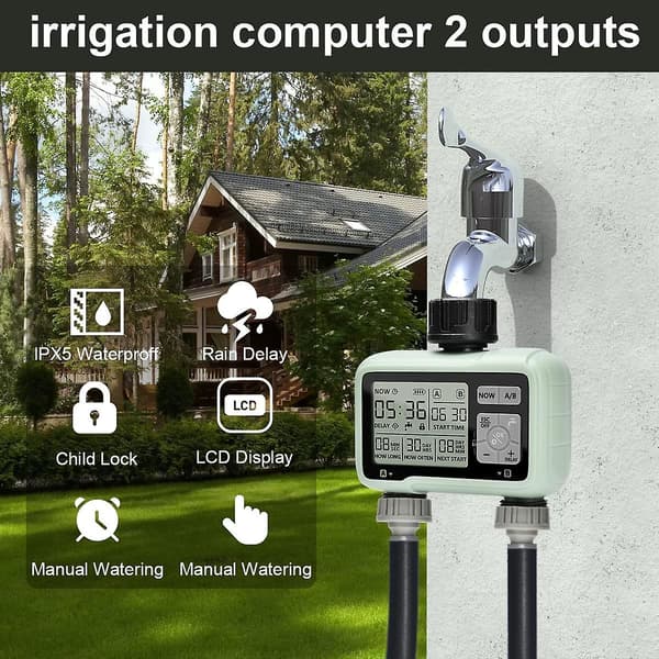 Way Garden Automatisk Vattningstimer, 2 Utlopp Bevattningstimer, Grön, 12,5*9c