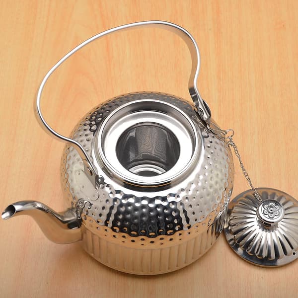 1400ml Tekanne i rustfritt stål med infuser, antikk, egnet for induksjon eller gasskomfyrer silver