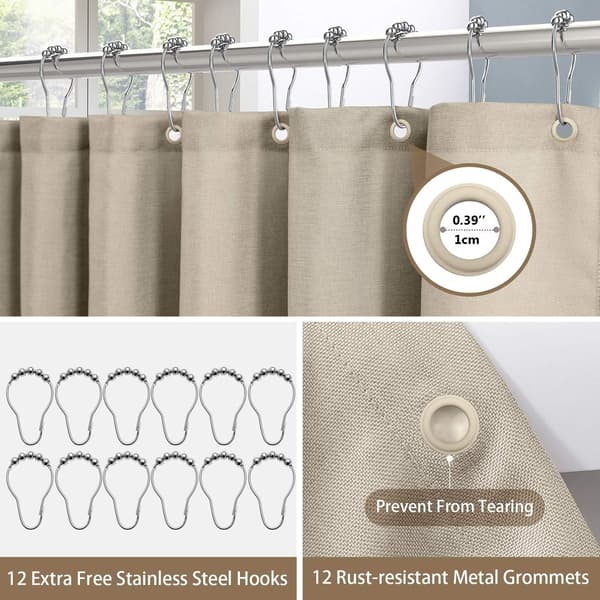 Duschdraperi i linne, med duschdraperiringar tyg badkar draperi set Light brown 1.2*1.8m