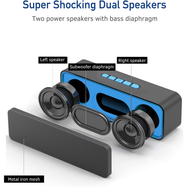 Bærbar Bluetooth-højttaler, trådløs Bluetooth 5.0-højttaler med Hi-Fi 3D-stereobas, indbygget 2000 mAh-batteri, 8 timers spilletid blue