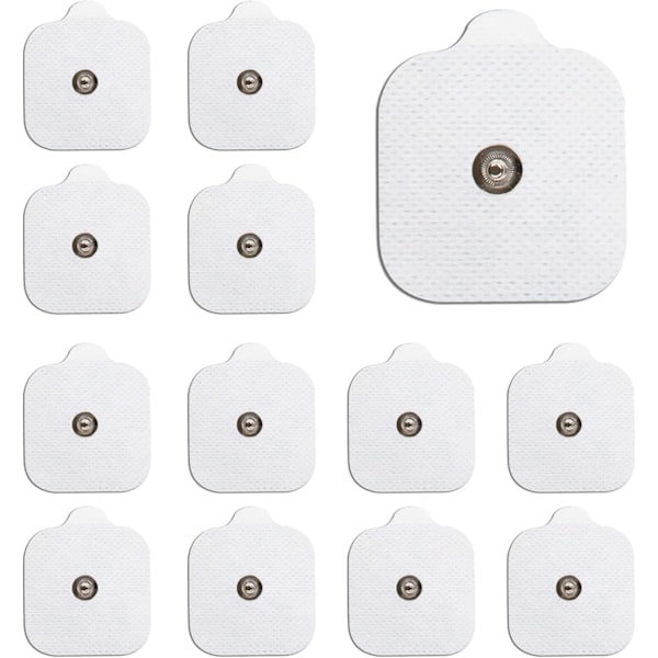 12 selvklebende elektroder med 3,5 mm knappe-kontakter, 5 cm x 5 cm, Kompatibel med BEURER, SANITAS og de fleste TENS
