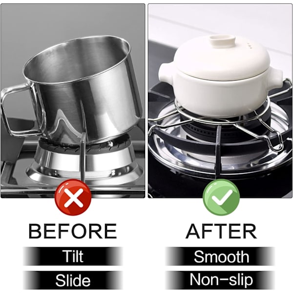 Gassreduseringssett med 2, gasskomfyrreduksjon i rustfritt stål, kokeplate, kokeplate, kokeplate, trivet, wokholder, gasspotte