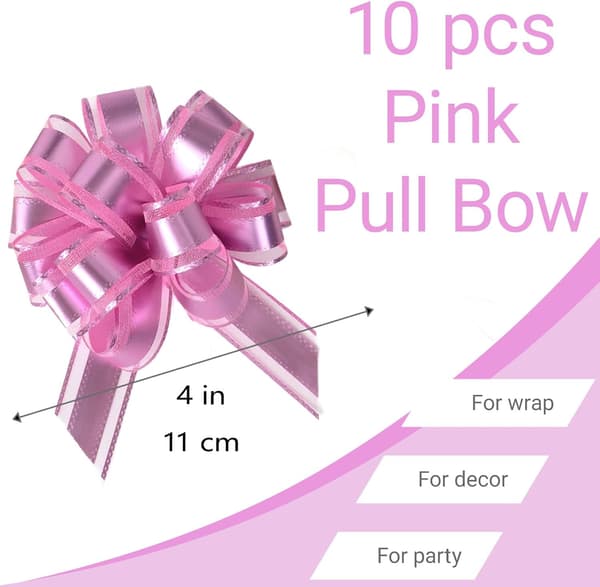 10-pack rosa dragrosetter, 4-tums presentrosetter för presentinslagning, korgar, bröllop, födelsedagsfester och blomsterarrangemang
