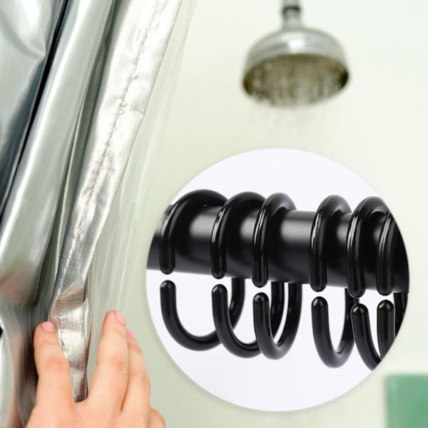 12-pack plast glidande duschdraperiringar svarta ring001