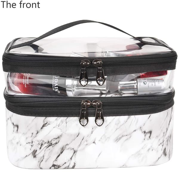 Makeup-väskor Dubbla lager Resekosmetiska väskor Makeup Organizer White marble 8.66 x 6.3 x 5.91 inches
